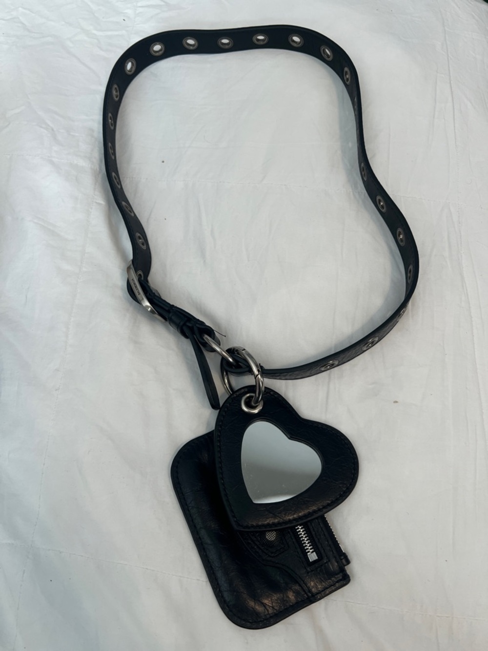 Balenciaga Black Heart Leather Charm Keyring Belt 🔥